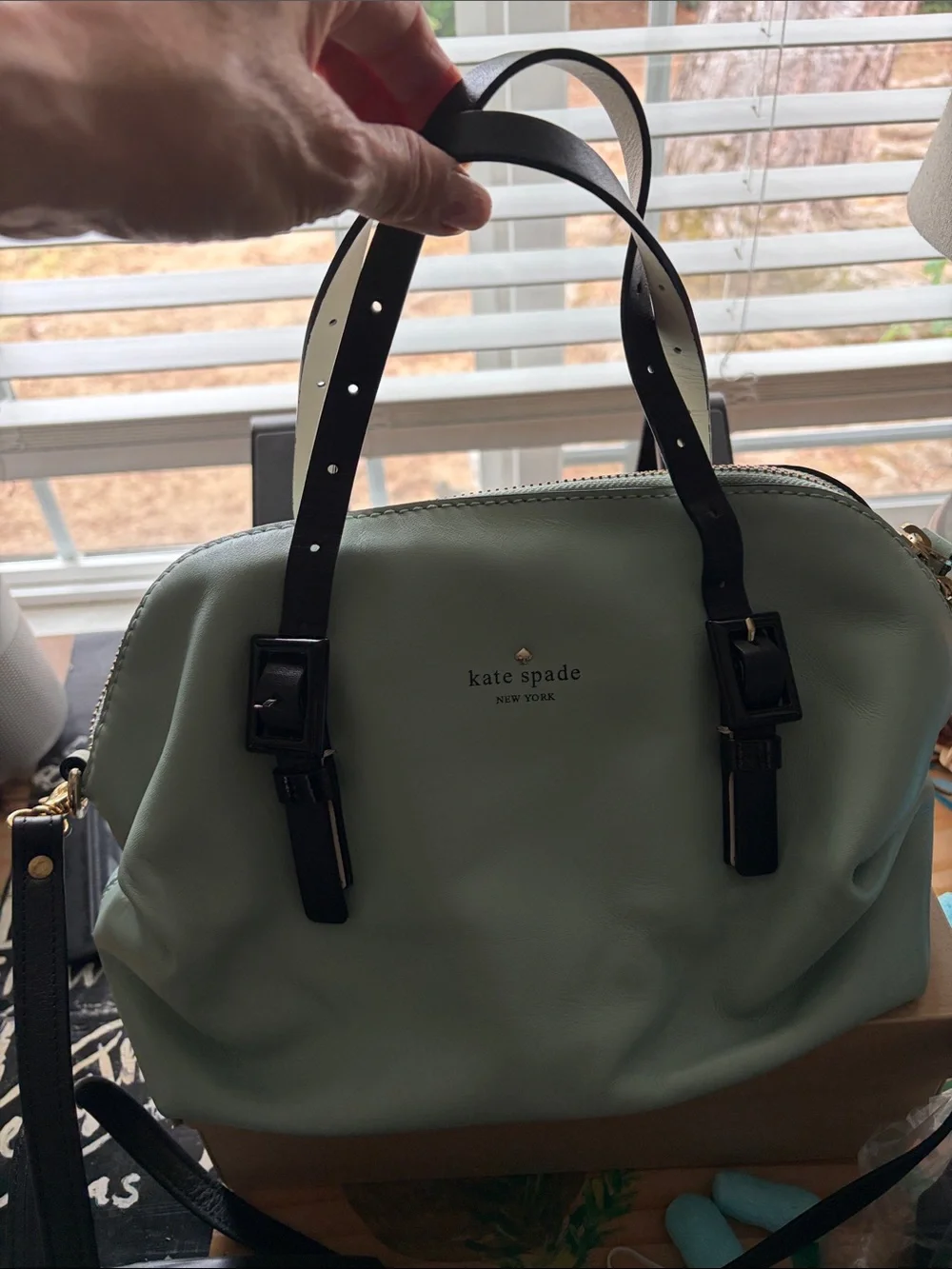 kate spade Mint Green Leather Satchel with Black Straps